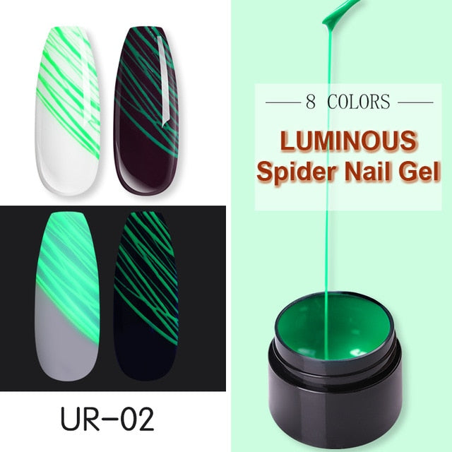UR SUGAR Luminous Spider Nail Gel Pulling Silk Fluorescent Rainbow Glow In The Dark Soak Off UV Painting Spider Nail Gel Varnish - Hye Beauty