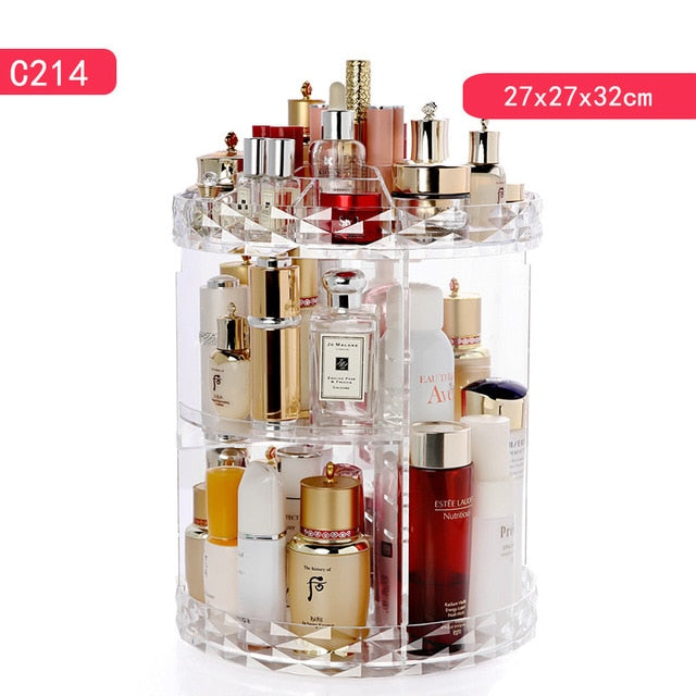 Cosmetic Storage Box 360 Degree Rotating Makeup Storage Rack Fashion Crystal Drawer Organizer Shelf Display Stand Large Capacity - Hye Beauty